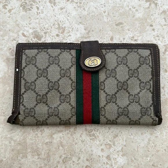 小物 Old Gucci long wallet GG pattern vintage Vintage Old Gucci Long Trifold Wallet Web Blue Canvas